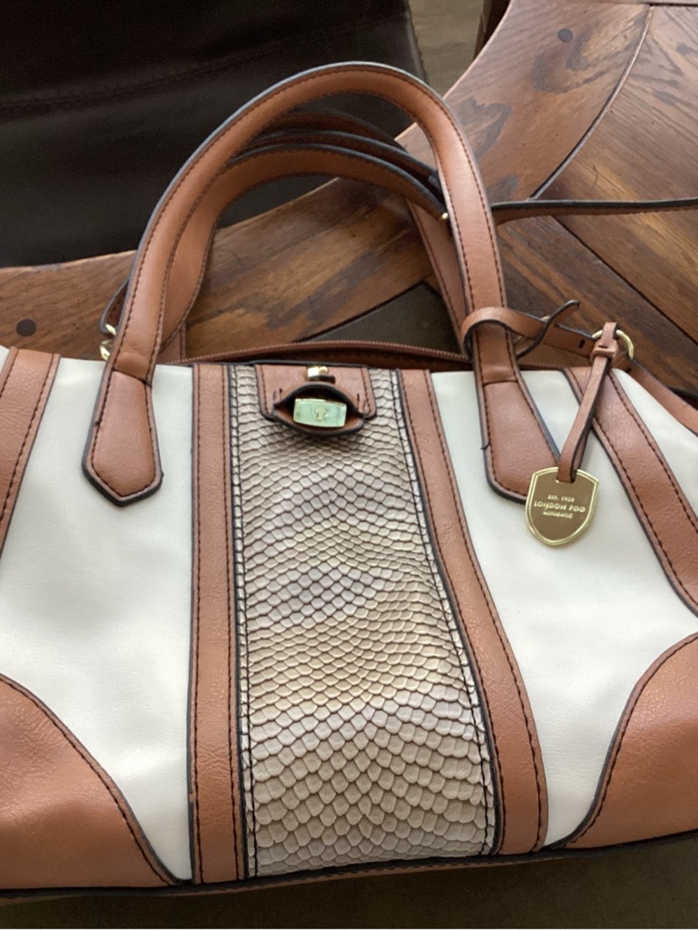 Cream and Tan Women's Satchel Handbag, no marks in or out - Picture 3 of 6